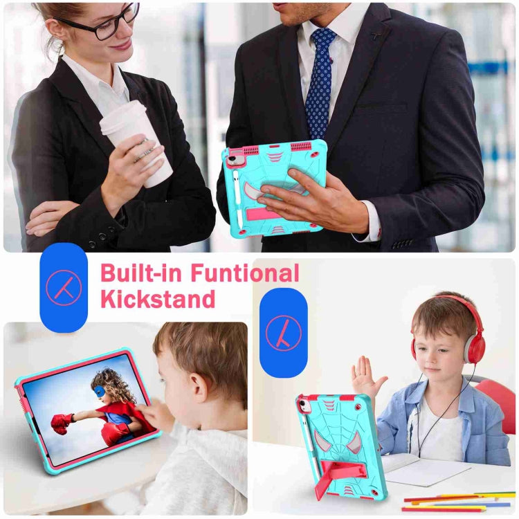 For iPad Pro 11 2021 / Air 5 10.9 Spider Texture Silicone Hybrid PC Tablet Case with Shoulder Strap(Mint Green + Rose Red) - iPad Pro 11 (2022/2021) Cases by buy2fix | Online Shopping UK | buy2fix