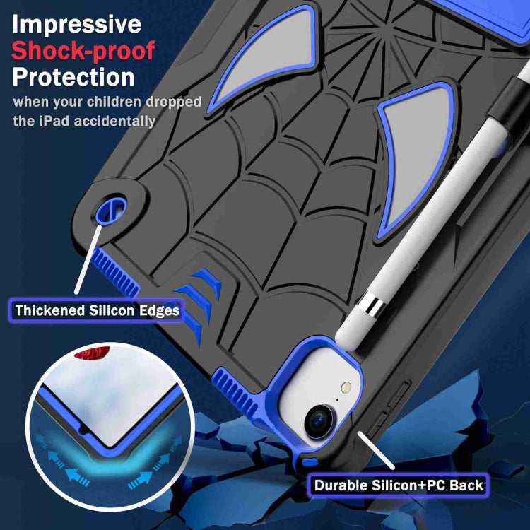 For iPad Pro 11 2021 / Air 5 10.9 Spider Texture Silicone Hybrid PC Tablet Case with Shoulder Strap(Black + Blue) - iPad Pro 11 (2022/2021) Cases by buy2fix | Online Shopping UK | buy2fix