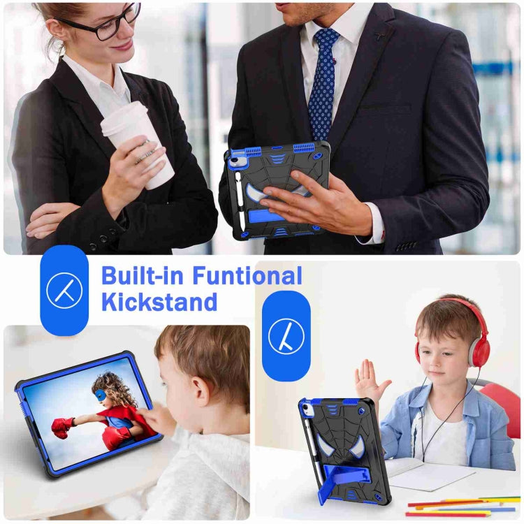For iPad Pro 11 2021 / Air 5 10.9 Spider Texture Silicone Hybrid PC Tablet Case with Shoulder Strap(Black + Blue) - iPad Pro 11 (2022/2021) Cases by buy2fix | Online Shopping UK | buy2fix