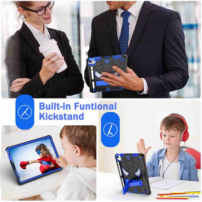 For iPad Pro 11 2021 / Air 5 10.9 Spider Texture Silicone Hybrid PC Tablet Case with Shoulder Strap(Black + Blue) - iPad Pro 11 (2022/2021) Cases by buy2fix | Online Shopping UK | buy2fix