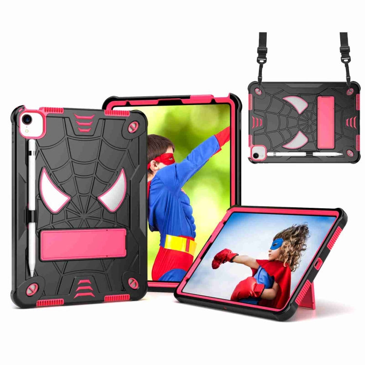For iPad Pro 11 2021 / Air 5 10.9 Spider Texture Silicone Hybrid PC Tablet Case with Shoulder Strap(Black + Rose Red) - iPad Pro 11 (2022/2021) Cases by buy2fix | Online Shopping UK | buy2fix