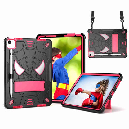 For iPad Pro 11 2021 / Air 5 10.9 Spider Texture Silicone Hybrid PC Tablet Case with Shoulder Strap(Black + Rose Red) - iPad Pro 11 (2022/2021) Cases by buy2fix | Online Shopping UK | buy2fix