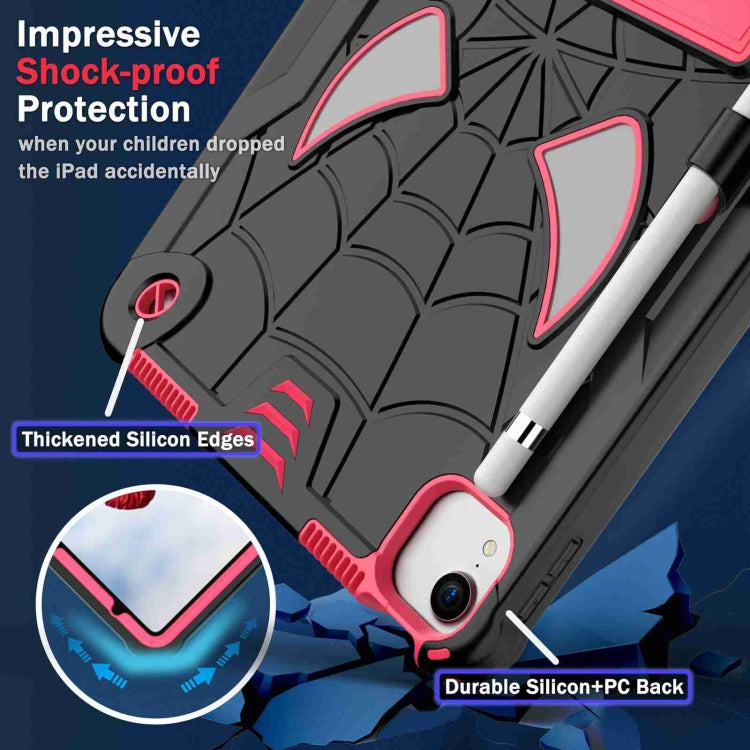 For iPad Pro 11 2021 / Air 5 10.9 Spider Texture Silicone Hybrid PC Tablet Case with Shoulder Strap(Black + Rose Red) - iPad Pro 11 (2022/2021) Cases by buy2fix | Online Shopping UK | buy2fix