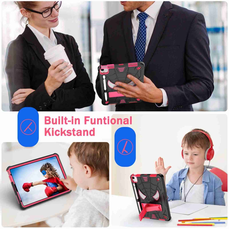 For iPad Pro 11 2021 / Air 5 10.9 Spider Texture Silicone Hybrid PC Tablet Case with Shoulder Strap(Black + Rose Red) - iPad Pro 11 (2022/2021) Cases by buy2fix | Online Shopping UK | buy2fix