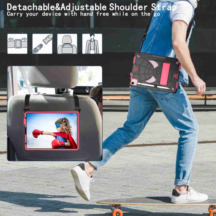 For iPad Pro 11 2021 / Air 5 10.9 Spider Texture Silicone Hybrid PC Tablet Case with Shoulder Strap(Black + Rose Red) - iPad Pro 11 (2022/2021) Cases by buy2fix | Online Shopping UK | buy2fix