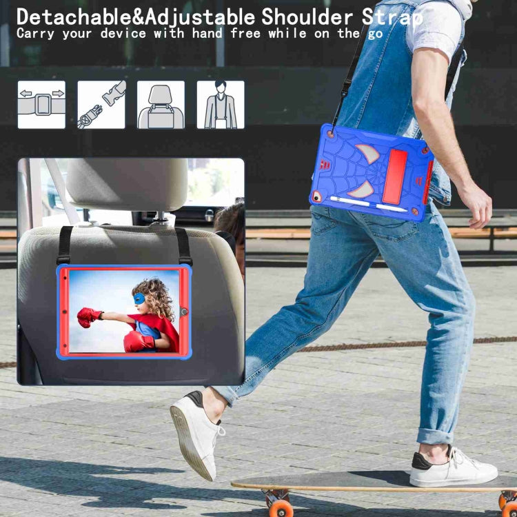 For iPad 10.2 2021 / 2020 / 2019 Spider Texture Silicone Hybrid PC Tablet Case with Shoulder Strap(Blue + Red) - iPad 10.2 Cases by buy2fix | Online Shopping UK | buy2fix