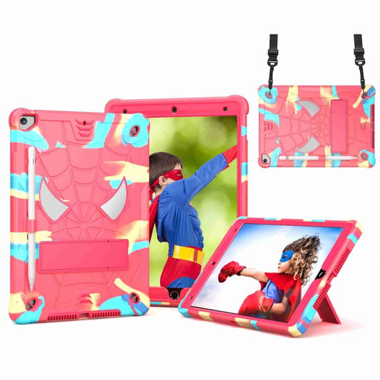 For iPad 10.2 2021 / 2020 / 2019 Spider Texture Silicone Hybrid PC Tablet Case with Shoulder Strap(Camouflage + Rose Red) - iPad 10.2 Cases by buy2fix | Online Shopping UK | buy2fix
