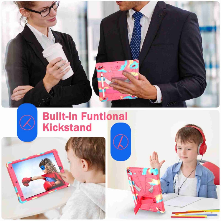For iPad 10.2 2021 / 2020 / 2019 Spider Texture Silicone Hybrid PC Tablet Case with Shoulder Strap(Camouflage + Rose Red) - iPad 10.2 Cases by buy2fix | Online Shopping UK | buy2fix