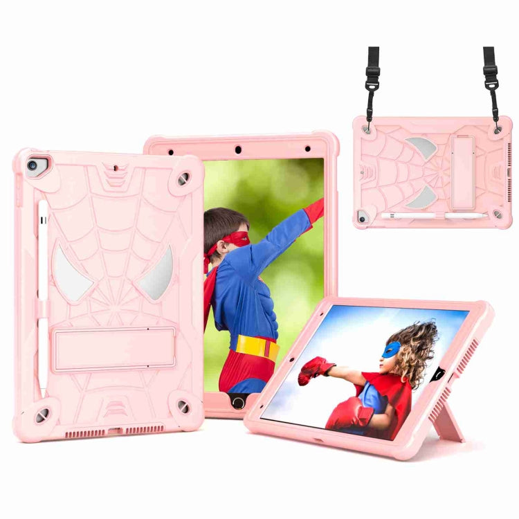 For iPad 10.2 2021 / 2020 / 2019 Spider Texture Silicone Hybrid PC Tablet Case with Shoulder Strap(Rose Gold) - iPad 10.2 Cases by buy2fix | Online Shopping UK | buy2fix