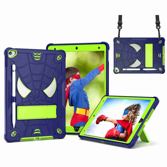 For iPad 10.2 2021 / 2020 / 2019 Spider Texture Silicone Hybrid PC Tablet Case with Shoulder Strap(Navy Blue + Yellow Green) - iPad 10.2 Cases by buy2fix | Online Shopping UK | buy2fix
