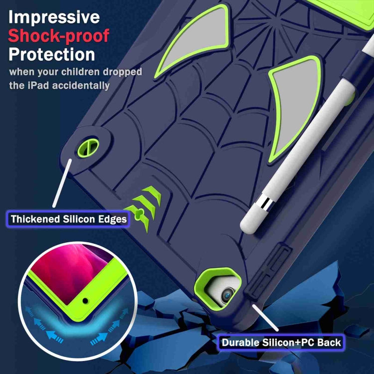 For iPad 10.2 2021 / 2020 / 2019 Spider Texture Silicone Hybrid PC Tablet Case with Shoulder Strap(Navy Blue + Yellow Green) - iPad 10.2 Cases by buy2fix | Online Shopping UK | buy2fix