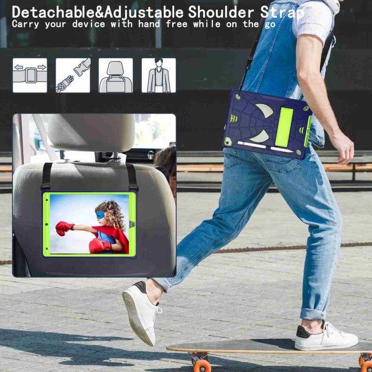 For iPad 10.2 2021 / 2020 / 2019 Spider Texture Silicone Hybrid PC Tablet Case with Shoulder Strap(Navy Blue + Yellow Green) - iPad 10.2 Cases by buy2fix | Online Shopping UK | buy2fix