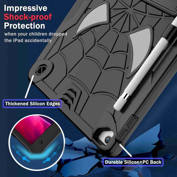 For iPad 10.2 2021 / 2020 / 2019 Spider Texture Silicone Hybrid PC Tablet Case with Shoulder Strap(Black) - iPad 10.2 Cases by buy2fix | Online Shopping UK | buy2fix