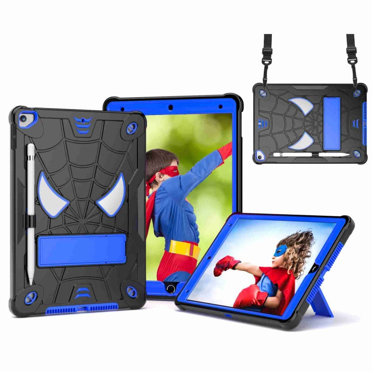 For iPad 10.2 2021 / 2020 / 2019 Spider Texture Silicone Hybrid PC Tablet Case with Shoulder Strap(Black + Blue) - iPad 10.2 Cases by buy2fix | Online Shopping UK | buy2fix