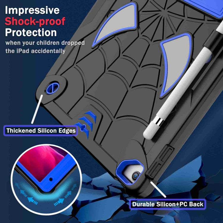 For iPad 10.2 2021 / 2020 / 2019 Spider Texture Silicone Hybrid PC Tablet Case with Shoulder Strap(Black + Blue) - iPad 10.2 Cases by buy2fix | Online Shopping UK | buy2fix