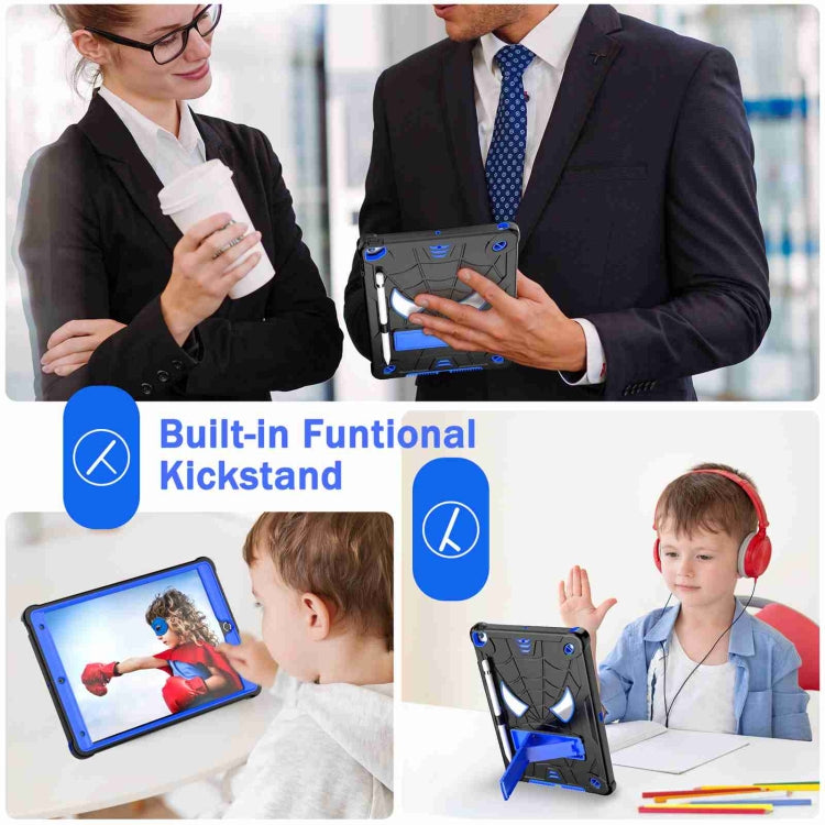 For iPad 10.2 2021 / 2020 / 2019 Spider Texture Silicone Hybrid PC Tablet Case with Shoulder Strap(Black + Blue) - iPad 10.2 Cases by buy2fix | Online Shopping UK | buy2fix