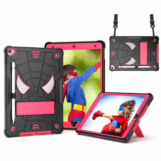 For iPad 10.2 2021 / 2020 / 2019 Spider Texture Silicone Hybrid PC Tablet Case with Shoulder Strap(Black + Rose Red) - iPad 10.2 Cases by buy2fix | Online Shopping UK | buy2fix