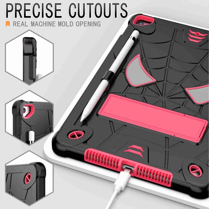 For iPad 10.2 2021 / 2020 / 2019 Spider Texture Silicone Hybrid PC Tablet Case with Shoulder Strap(Black + Rose Red) - iPad 10.2 Cases by buy2fix | Online Shopping UK | buy2fix