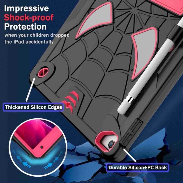 For iPad 10.2 2021 / 2020 / 2019 Spider Texture Silicone Hybrid PC Tablet Case with Shoulder Strap(Black + Rose Red) - iPad 10.2 Cases by buy2fix | Online Shopping UK | buy2fix