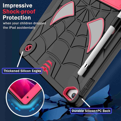 For iPad 10.2 2021 / 2020 / 2019 Spider Texture Silicone Hybrid PC Tablet Case with Shoulder Strap(Black + Rose Red) - iPad 10.2 Cases by buy2fix | Online Shopping UK | buy2fix