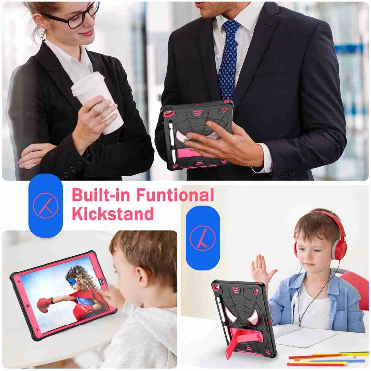 For iPad 10.2 2021 / 2020 / 2019 Spider Texture Silicone Hybrid PC Tablet Case with Shoulder Strap(Black + Rose Red) - iPad 10.2 Cases by buy2fix | Online Shopping UK | buy2fix