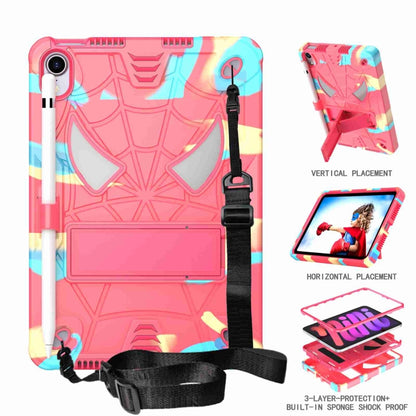 For iPad mini 6 Spider Texture Silicone Hybrid PC Tablet Case with Shoulder Strap(Camouflage + Rose Red) - iPad mini 6 Cases by buy2fix | Online Shopping UK | buy2fix