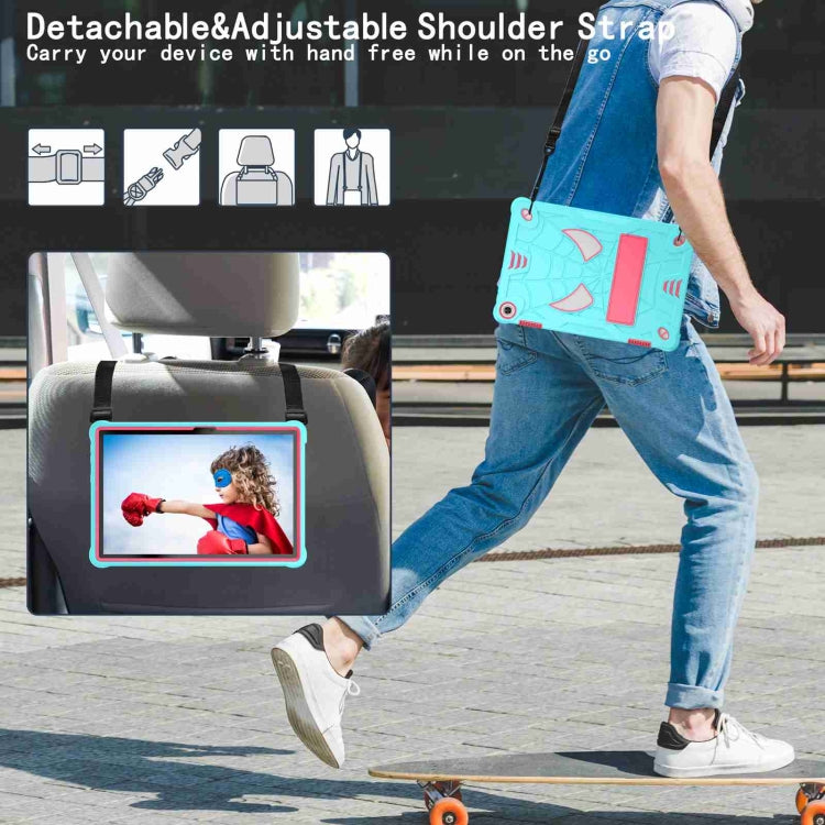 For Lenovo Tab M10 3rd Gen Spider Texture Silicone Hybrid PC Tablet Case with Shoulder Strap(Mint Green + Rose Red) - Lenovo by buy2fix | Online Shopping UK | buy2fix