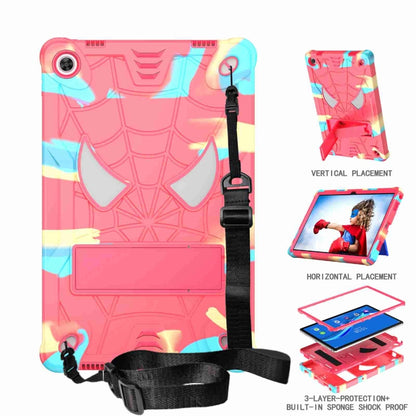 For Lenovo Tab M10 Plus 10.6 3rd Gen 2022 Spider Texture Silicone Hybrid PC Tablet Case with Shoulder Strap(Camouflage + Rose Red) - Lenovo by buy2fix | Online Shopping UK | buy2fix