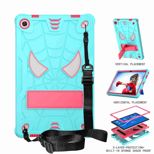 For Lenovo Tab M10 Plus 10.6 3rd Gen 2022 Spider Texture Silicone Hybrid PC Tablet Case with Shoulder Strap(Mint Green + Rose Red) - Lenovo by buy2fix | Online Shopping UK | buy2fix
