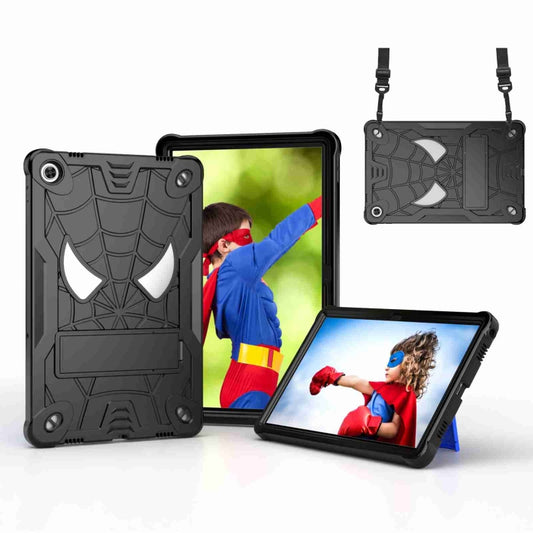 For Lenovo Tab M10 Plus 10.6 3rd Gen 2022 Spider Texture Silicone Hybrid PC Tablet Case with Shoulder Strap(Black) - Lenovo by buy2fix | Online Shopping UK | buy2fix