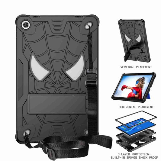 For Lenovo Tab M10 Plus 10.6 3rd Gen 2022 Spider Texture Silicone Hybrid PC Tablet Case with Shoulder Strap(Black) - Lenovo by buy2fix | Online Shopping UK | buy2fix