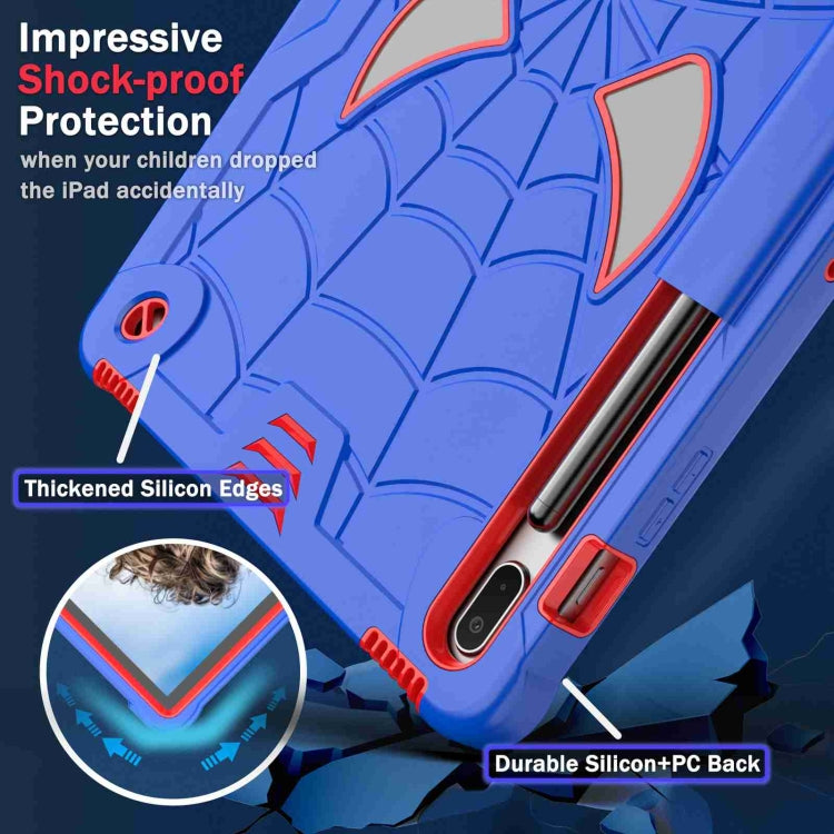 For Samsung Galaxy Tab S7 FE / S7+ / S8+ Spider Texture Silicone Hybrid PC Tablet Case with Shoulder Strap(Blue + Red) - Galaxy Tab S8+ Cases by buy2fix | Online Shopping UK | buy2fix