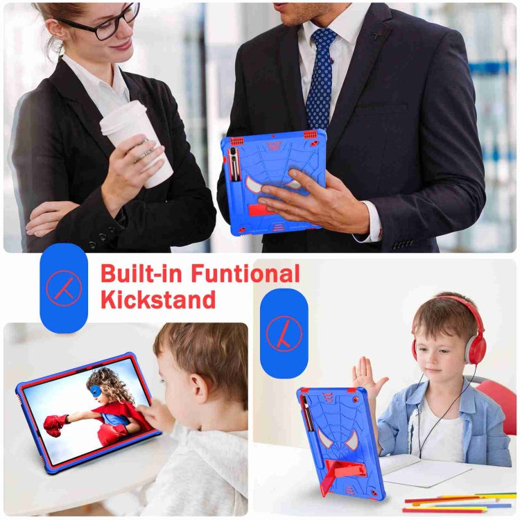 For Samsung Galaxy Tab S7 FE / S7+ / S8+ Spider Texture Silicone Hybrid PC Tablet Case with Shoulder Strap(Blue + Red) - Galaxy Tab S8+ Cases by buy2fix | Online Shopping UK | buy2fix