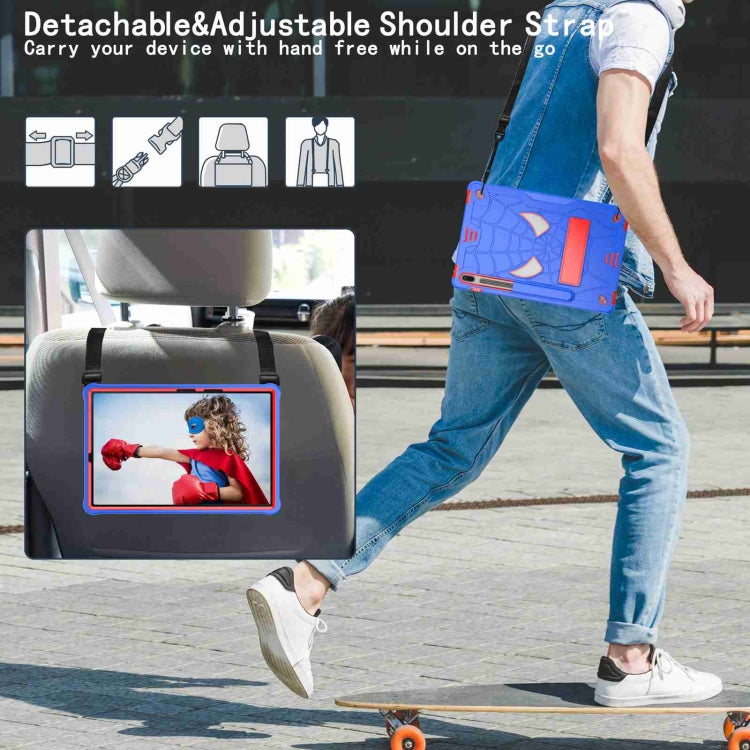 For Samsung Galaxy Tab S7 FE / S7+ / S8+ Spider Texture Silicone Hybrid PC Tablet Case with Shoulder Strap(Blue + Red) - Galaxy Tab S8+ Cases by buy2fix | Online Shopping UK | buy2fix