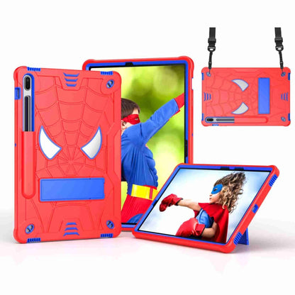 For Samsung Galaxy Tab S7 FE / S7+ / S8+ Spider Texture Silicone Hybrid PC Tablet Case with Shoulder Strap(Red + Blue) by buy2fix