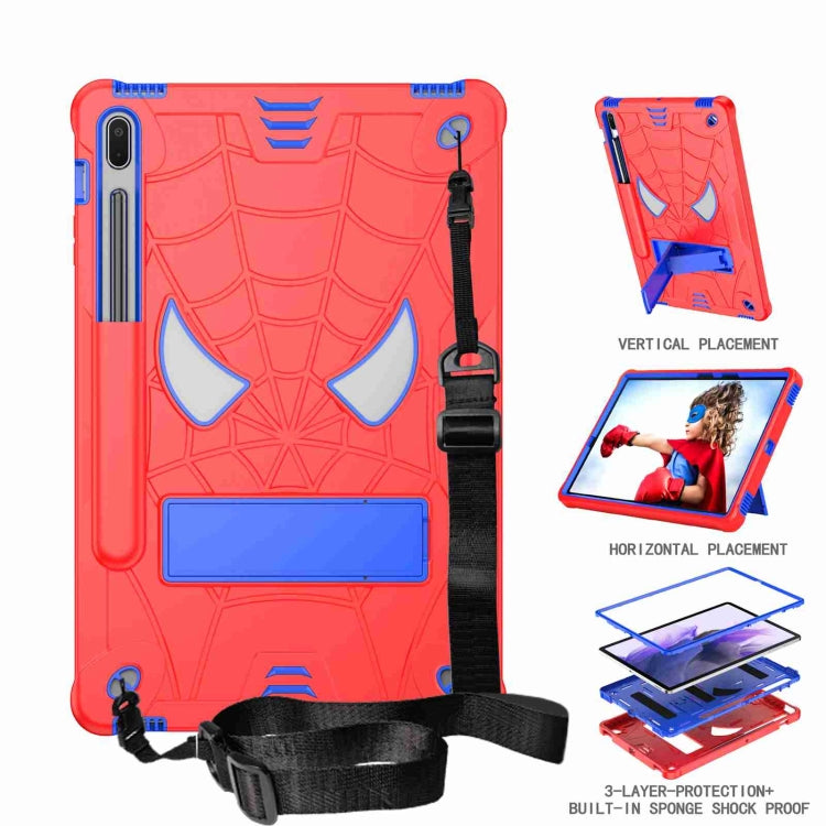 For Samsung Galaxy Tab S7 FE / S7+ / S8+ Spider Texture Silicone Hybrid PC Tablet Case with Shoulder Strap(Red + Blue) by buy2fix