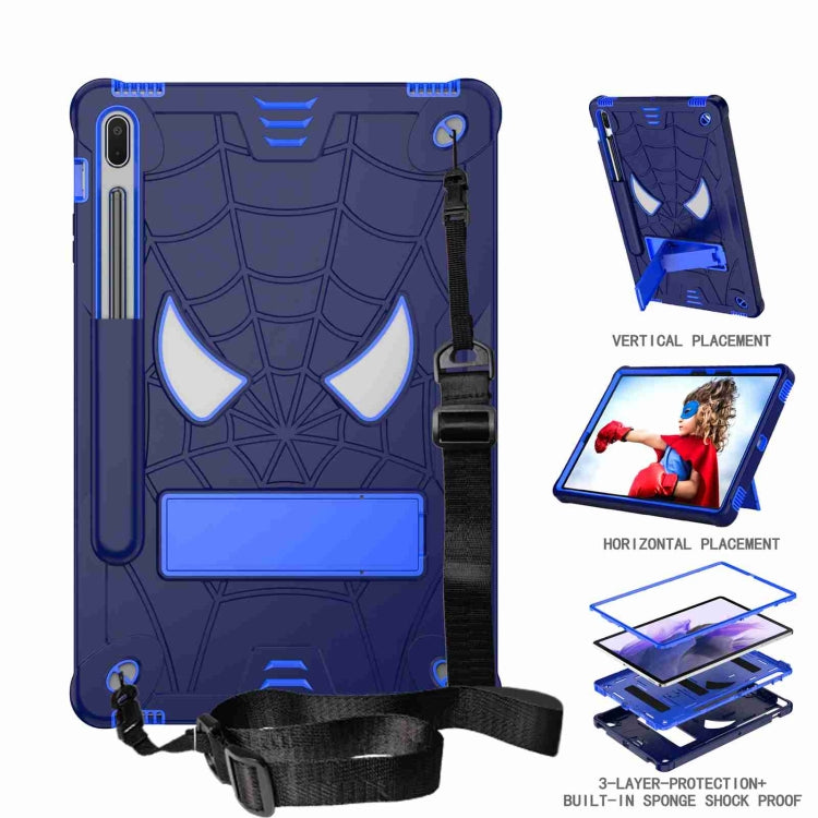 For Samsung Galaxy Tab S7 FE / S7+ / S8+ Spider Texture Silicone Hybrid PC Tablet Case with Shoulder Strap(Navy Blue + Blue) by buy2fix