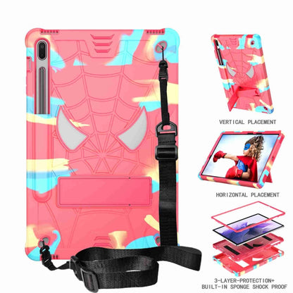 For Samsung Galaxy Tab S7 FE / S7+ / S8+ Spider Texture Silicone Hybrid PC Tablet Case with Shoulder Strap(Camouflage + Rose Red) by buy2fix