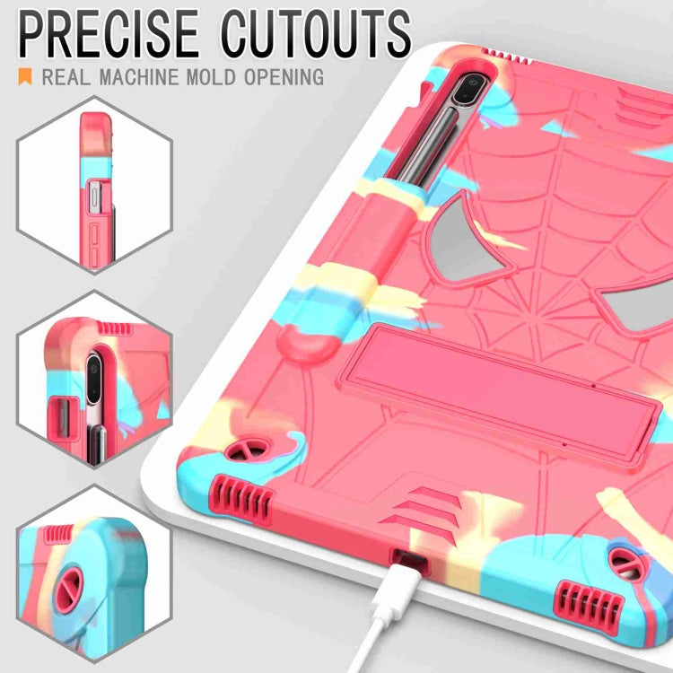 For Samsung Galaxy Tab S7 FE / S7+ / S8+ Spider Texture Silicone Hybrid PC Tablet Case with Shoulder Strap(Camouflage + Rose Red) by buy2fix