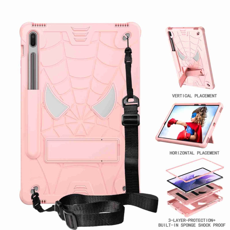 For Samsung Galaxy Tab S7 FE / S7+ / S8+ Spider Texture Silicone Hybrid PC Tablet Case with Shoulder Strap(Rose Gold) by buy2fix