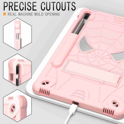For Samsung Galaxy Tab S7 FE / S7+ / S8+ Spider Texture Silicone Hybrid PC Tablet Case with Shoulder Strap(Rose Gold) by buy2fix