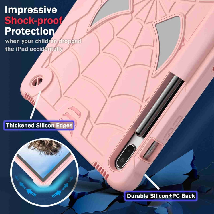For Samsung Galaxy Tab S7 FE / S7+ / S8+ Spider Texture Silicone Hybrid PC Tablet Case with Shoulder Strap(Rose Gold) by buy2fix