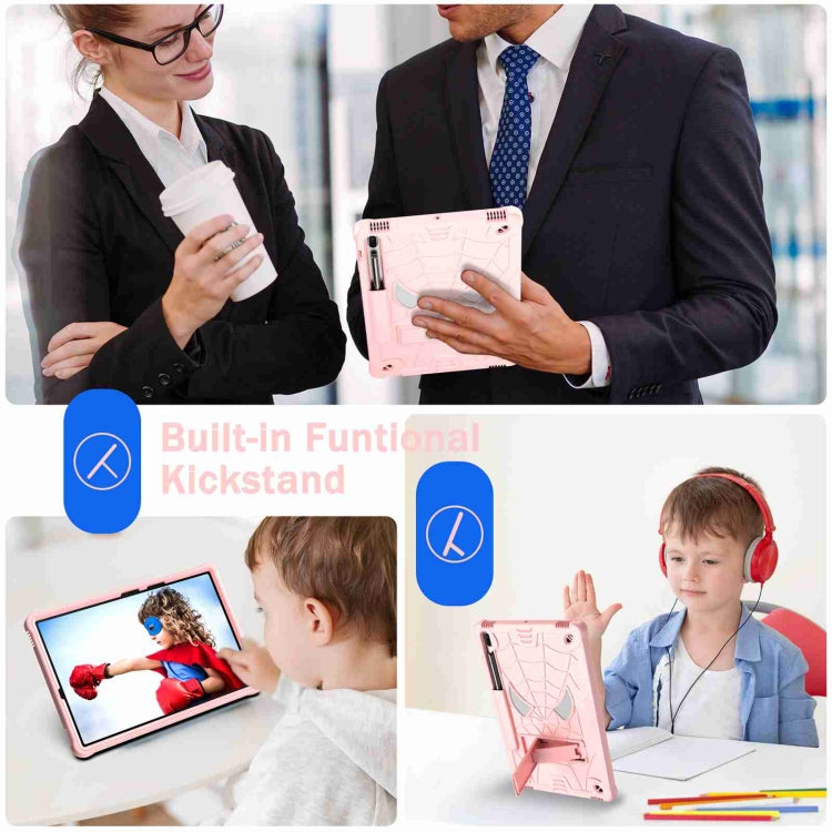 For Samsung Galaxy Tab S7 FE / S7+ / S8+ Spider Texture Silicone Hybrid PC Tablet Case with Shoulder Strap(Rose Gold) by buy2fix