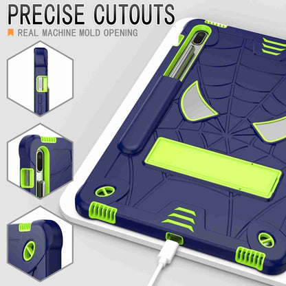 For Samsung Galaxy Tab S7 FE / S7+ / S8+ Spider Texture Silicone Hybrid PC Tablet Case with Shoulder Strap(Navy Blue + Yellow Green) by buy2fix
