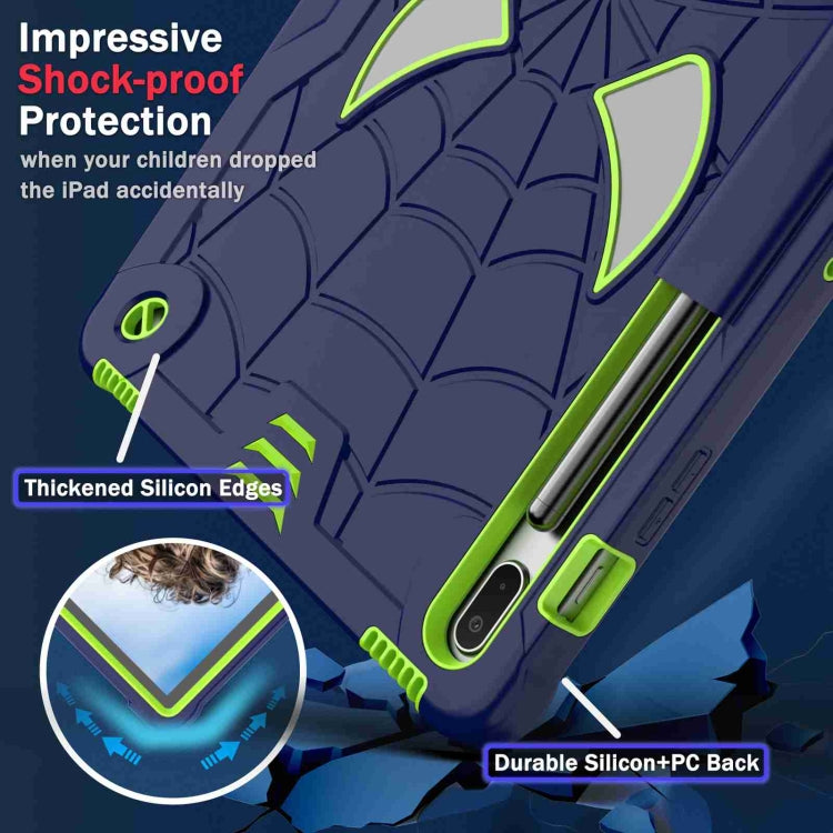 For Samsung Galaxy Tab S7 FE / S7+ / S8+ Spider Texture Silicone Hybrid PC Tablet Case with Shoulder Strap(Navy Blue + Yellow Green) by buy2fix