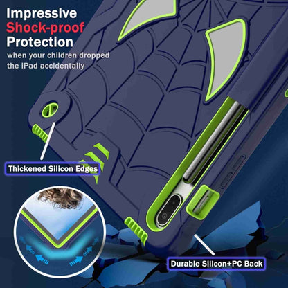 For Samsung Galaxy Tab S7 FE / S7+ / S8+ Spider Texture Silicone Hybrid PC Tablet Case with Shoulder Strap(Navy Blue + Yellow Green) by buy2fix