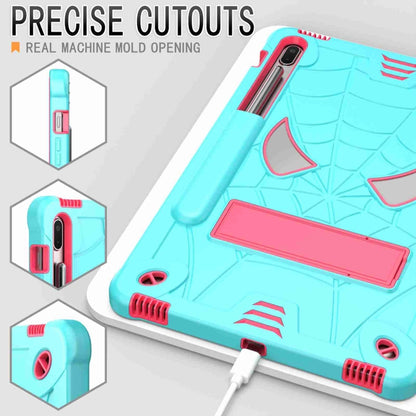 For Samsung Galaxy Tab S7 FE / S7+ / S8+ Spider Texture Silicone Hybrid PC Tablet Case with Shoulder Strap(Mint Green + Rose Red) by buy2fix