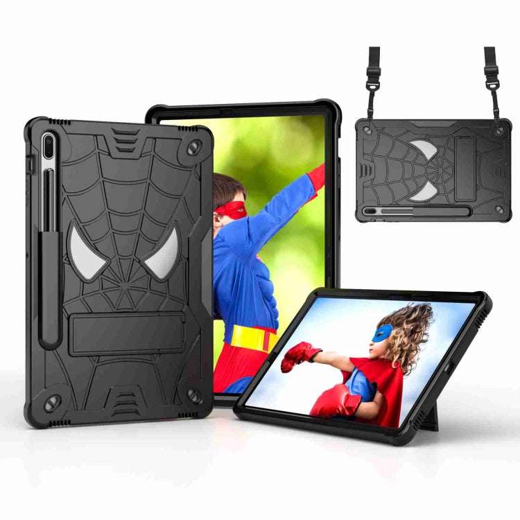 For Samsung Galaxy Tab S7 FE / S7+ / S8+ Spider Texture Silicone Hybrid PC Tablet Case with Shoulder Strap(Black) by buy2fix