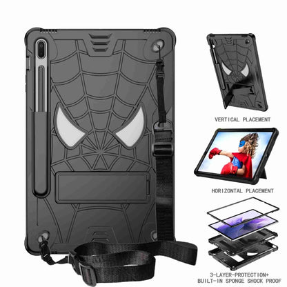 For Samsung Galaxy Tab S7 FE / S7+ / S8+ Spider Texture Silicone Hybrid PC Tablet Case with Shoulder Strap(Black) by buy2fix