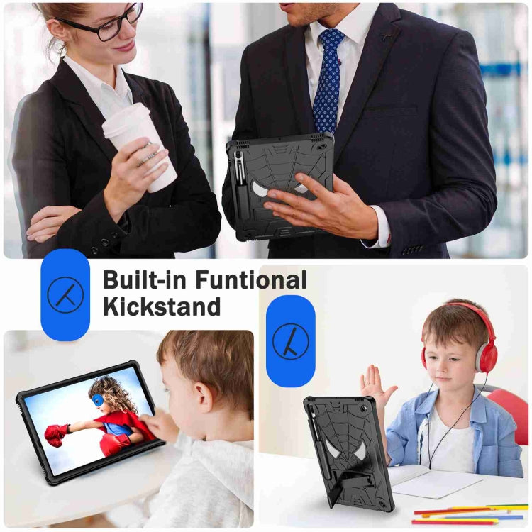 For Samsung Galaxy Tab S7 FE / S7+ / S8+ Spider Texture Silicone Hybrid PC Tablet Case with Shoulder Strap(Black) by buy2fix